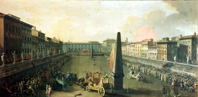 Firenze, spettacolo in Piazza Santa Croce. Olio su tela da Unknown artist