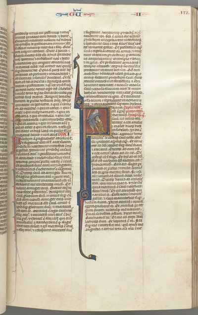 Fol. 112r, Re II, iniziale istoriata F, la decapitazione dell