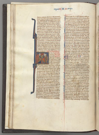Fol. 20v, Esodo, iniziale istoriata H, Mosè e due seguaci con le tavole della legge da Unknown artist