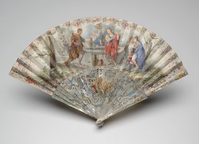 Ventaglio pieghevole con Rebecca ed Eliezer al pozzo, c.1740s da Unknown artist