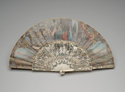 Ventaglio pieghevole con una scena di giocatori di carte in un interno alla moda, c.1740-50 da Unknown artist