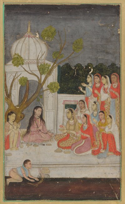 Lettura della fortuna; un gruppo di donne su una terrazza di notte da Unknown artist