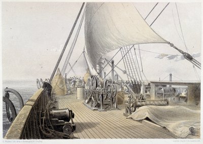 Ponte di prua sgomberato per il tentativo finale di aggancio, 11 agosto 1858 - in “The Atlantic telegraph” di W. H. Russel, ca. 1860 da Unknown artist