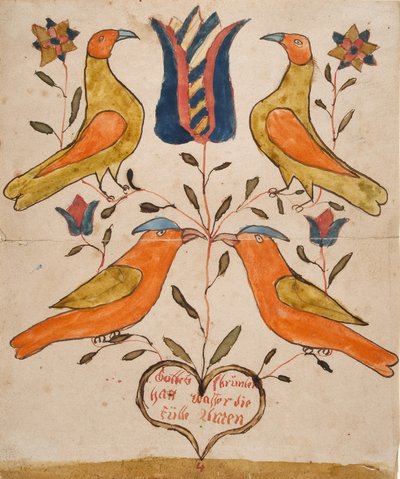 Quattro uccelli, tulipano e cuore da Unknown artist