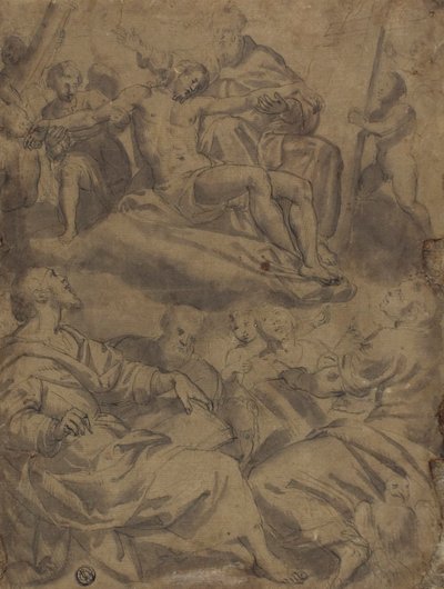 Quattro evangelisti e la visione di Dio che sorregge il Cristo morto con gli strumenti della passione da Unknown artist