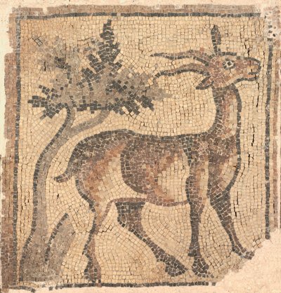 Frammento di un mosaico del pavimento: Stambecco vicino a un albero da Unknown artist