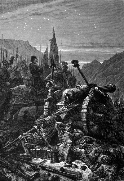 Francesco I rimase in sella la notte prima della Battaglia di Marignano, settembre 1515. Incisione del XIX secolo da Unknown artist