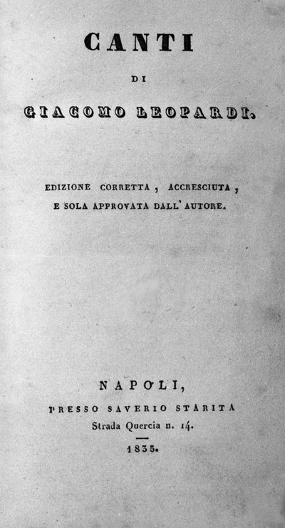 Frontespizio di "Canti" di Giacomo Leopardi (1835) da Unknown artist