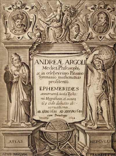Frontespizio di "Ephemerides" con Ercole e Atlante di Andreae Argoli da Unknown artist