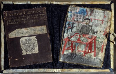 Frontespizio della raccolta di poesie del poeta portoghese Luis Vaz de Camoes, noto come i Camoens. Il poeta è imprigionato. Lisbona, Museo Nazionale di Arte Antica da Unknown artist
