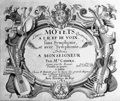 Frontespizio della partitura del quarto libro di mottetti di Andre Campra. 1706 da Unknown artist