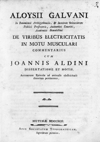 Frontespizio di "De Viribus Electricitatis in Motu Musculari Commentarius" di Luigi Galvani, fisico italiano da Unknown artist