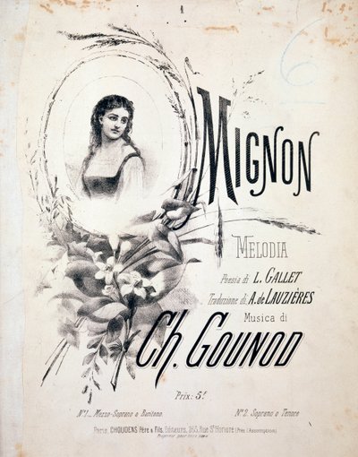 Frontespizio di Mignon, melodia di Charles Gounod (XIX secolo) da Unknown artist
