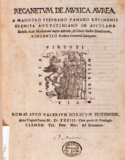 Frontespizio di Recanetum de musica aurea di Stephanus Aureus da Unknown artist