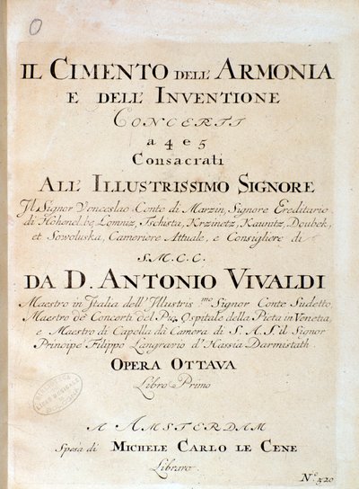 Frontespizio dello spartito musicale del concerto per violino V in Il cimento dell