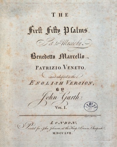 Frontespizio dei Cinquantuno Salmi, di Benedetto Marcello da Unknown artist