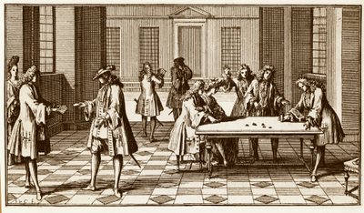 Sala giochi nel XVIII secolo - Incisione di Sebastien Le Clerc in 