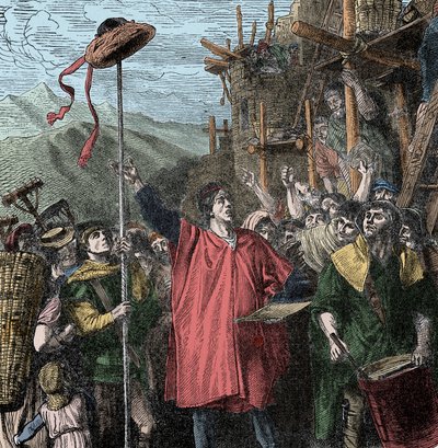 Il cappello di Gesler - Il balivo Hermann Gessler erige un palo ad Altdorf e vi appende il suo cappello, costringendo gli abitanti a inchinarsi davanti. Guglielmo Tell da Unknown artist