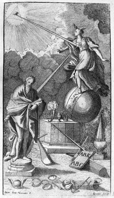 Giambattista Vico. Anche chiamato Giovanni, Gian Battista, Jean Baptiste o Jean-Baptiste. Antiporta (Falso titolo) di "La Scienza Nuova", Napoli 1744 da Unknown artist