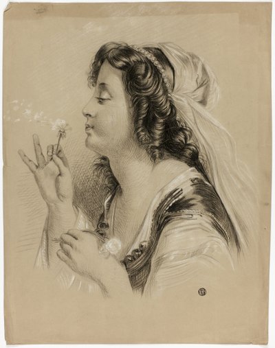 Ragazza che soffia su un dente di leone (recto); profilo di testa di ragazza (verso) da Unknown artist
