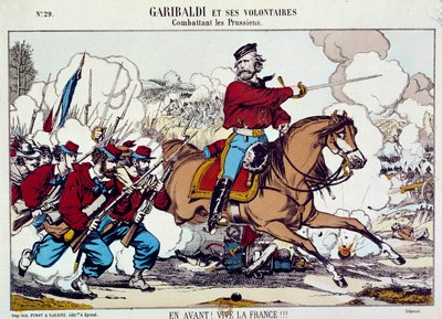 Giuseppe Garibaldi (1807-1882) che combatte con i suoi volontari contro i prussiani. 