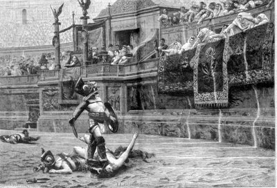 Battaglia di gladiatori in epoca romana dopo il dipinto di J L Gerome da Unknown artist