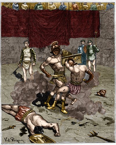 Combattimento di gladiatori. Incisione del XIX secolo da Unknown artist