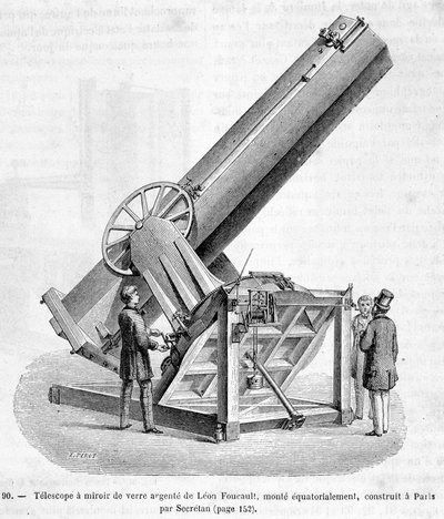 Telescopio a specchio di vetro di Léon Foucault, montato equatorialmente, costruito a Parigi da Secrétan - in 