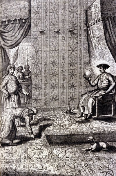 Gran Mogol (probabilmente Aurangzeb (1618-1707), noto anche come Alamgir): la Sala del Trono. "De China Monumenta" di Athanasius Kircher (1601 - 1680), gesuita, orientalista e studioso tedesco, Amsterdam 1667. da Unknown artist