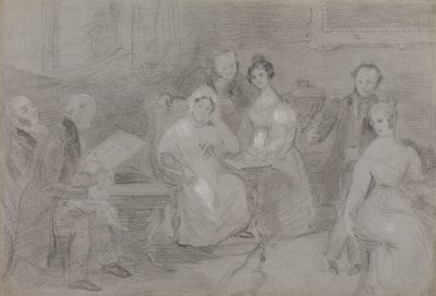 Gruppo di Figure, con un Uomo che Dipinge ad Acquerello e una Ragazza che Porge Tazze di Tè da Unknown artist
