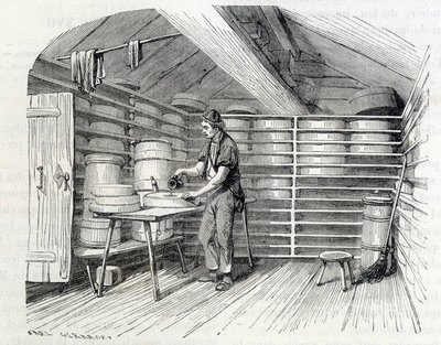 Negozio di formaggi Gruyère in uno chalet svizzero (lavaggio della crosta) - in "Le meraviglie dell