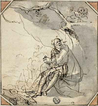 Santo eremita nella grotta da Unknown artist