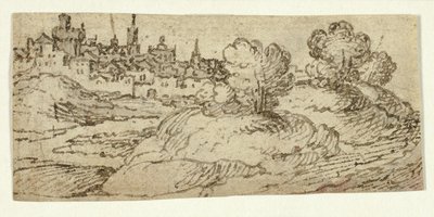 Città collinare con alberi in primo piano da Unknown artist