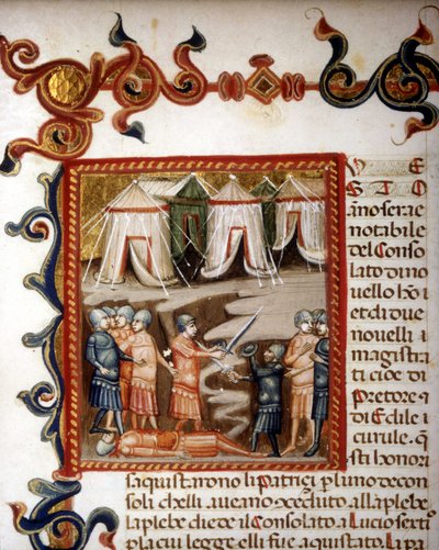 Historiae romanae decades (gruppi di 10 libri) (in francese Storia di Roma dalla sua fondazione fino al 292 a.C.) di Tito Livio. Miniatura rappresentante la conquista romana. XIV secolo da Unknown artist