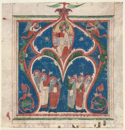 Iniziale istoriata (A) ritagliata da un antifonario: Cristo in maestà con profeti da Unknown artist