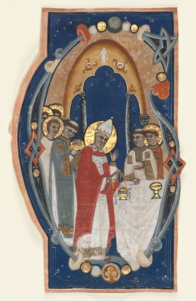 Lettera Iniziale Istoriata (G) Ritagliata da un Libro Corale: San Gregorio Magno che Celebra la Messa da Unknown artist
