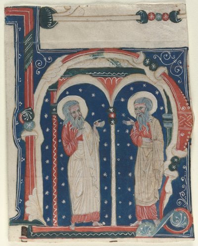 Iniziale istoriata (H) ritagliata da un Antifonario: SS. Paolo Eremita e Antonio da Unknown artist