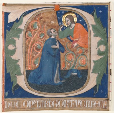 Iniziale Istoriata (O) Ritagliata da un Antifonario: Il Donatore, Gorus Fucci, in Ginocchio davanti a Cristo da Unknown artist