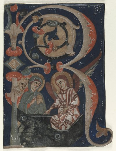 Iniziale istoriata (R) ritagliata da un graduale: Le tre Marie al sepolcro da Unknown artist