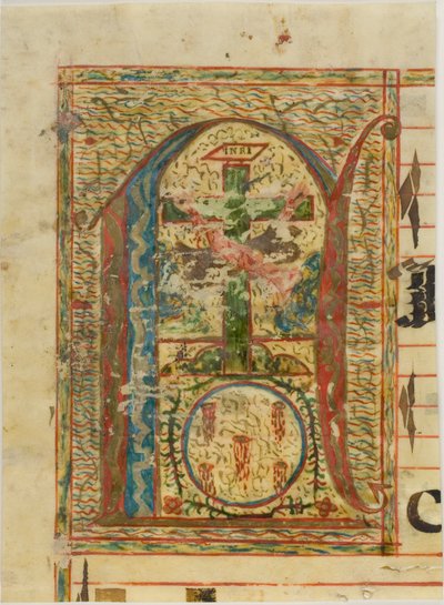 Iniziale "N" storicizzata con crocifisso da un manoscritto da Unknown artist