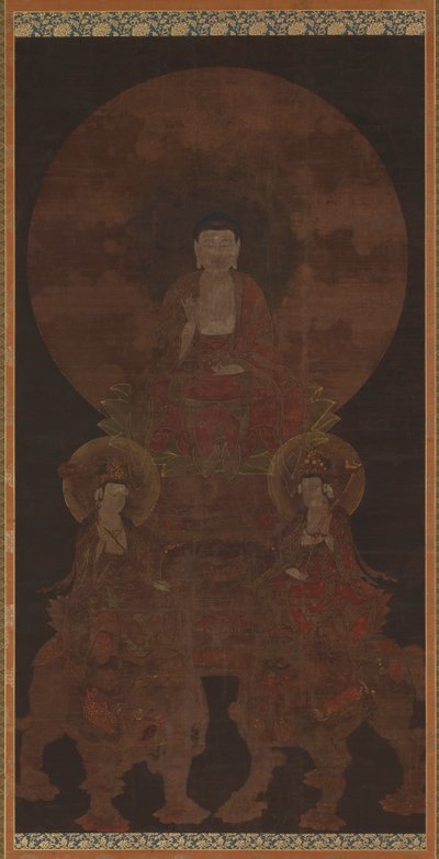 Buddha storico Shakyamuni con i bodhisattva Fugen (Samantabhadra) e Monju (Manjushri) da Unknown artist