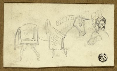 Cavallo e uomo in armatura da Unknown artist