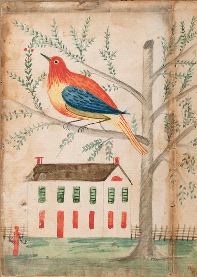 Casa e uccello su un albero da Unknown artist
