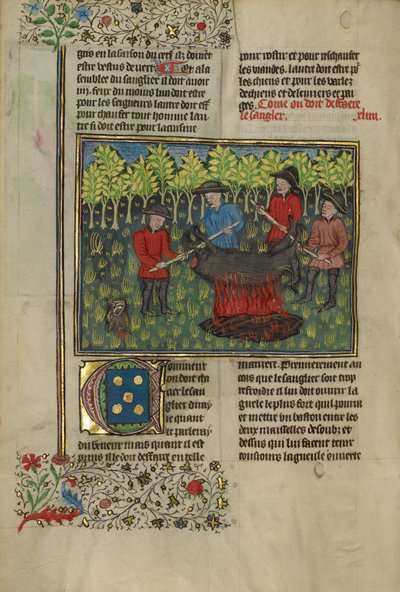 Cacciatori che smembrano la carcassa di un cinghiale da Unknown artist