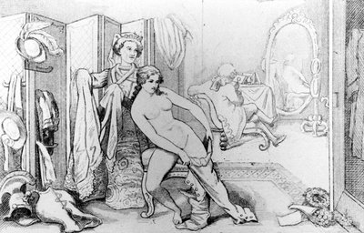 Illustrazione raffigurante Casanova e una donna nuda - in "Storia della mia vita" di Casanova. Bruxelles 1872 da Unknown artist