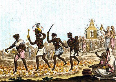 India. Fakiri che camminano su carboni ardenti (incisione del XIX secolo) da Unknown artist
