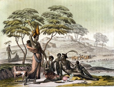 Indiano del Botswana (Bechuanaland). Incisione in "Il costume antico e moderno" di Jules Ferrario da Unknown artist