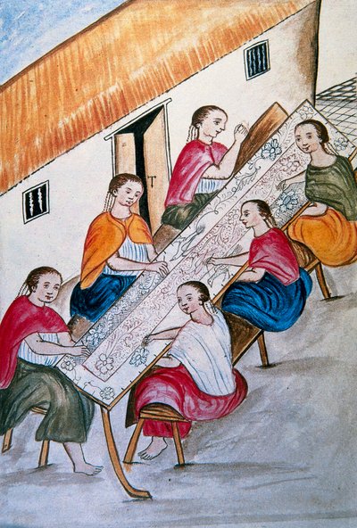 Lavoratori indiani che cuciono, dal libro "Trujillo del Peru" o "Codice Martínez Compañón", di Baltazar Martinez Compañón y Bujanda, vescovo di Trujillo (1782-1785) da Unknown artist