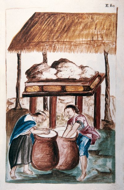 Indiani che fanno il formaggio, dal libro "Trujillo del Peru" o "Codice Martínez Compañón" da Unknown artist