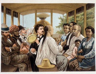 Indonesiani e occidentali in un autobus indonesiano - "Het kamerlind van Berkentstein in Nederlandsch-Indie" di MTH Perelaer - Leiden - AW Sijjhoff disegni di JC Rappard - Batavia "dans un transport" de eerste avond aan wal da Unknown artist